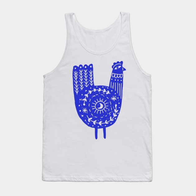 Folk Art Chicken Blue Tank Top by Pixelchicken